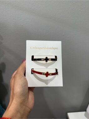 Catherine Malandrino Black and Red Enamel Clover Bangle Duo